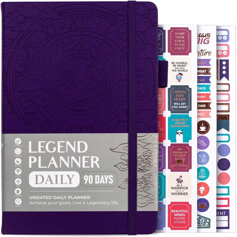 Legend Planner Daily for 3 Months â€“ Undated Monthly Weekly & Daily Planner to Hit Goals. Organizer & Productivity Journal, A5 (Dark Purple) - Image 1